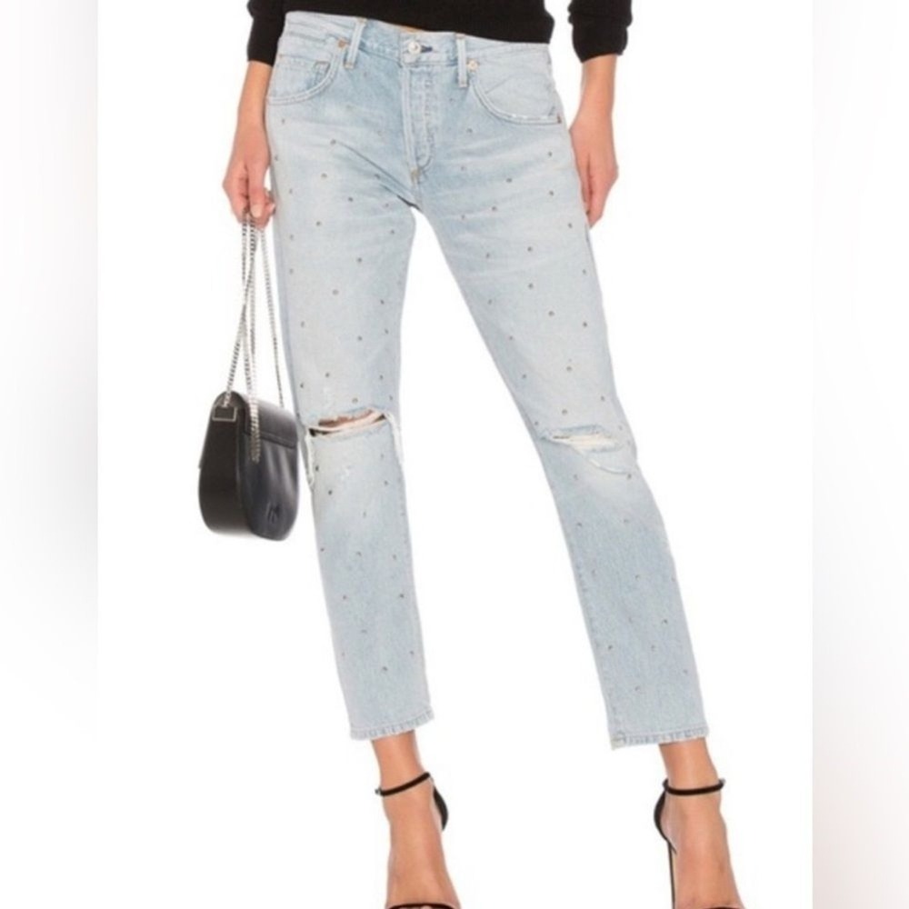 Citizens of Humanity Emerson Studded Slim Boyfriend Jeans Distressed Light 28"